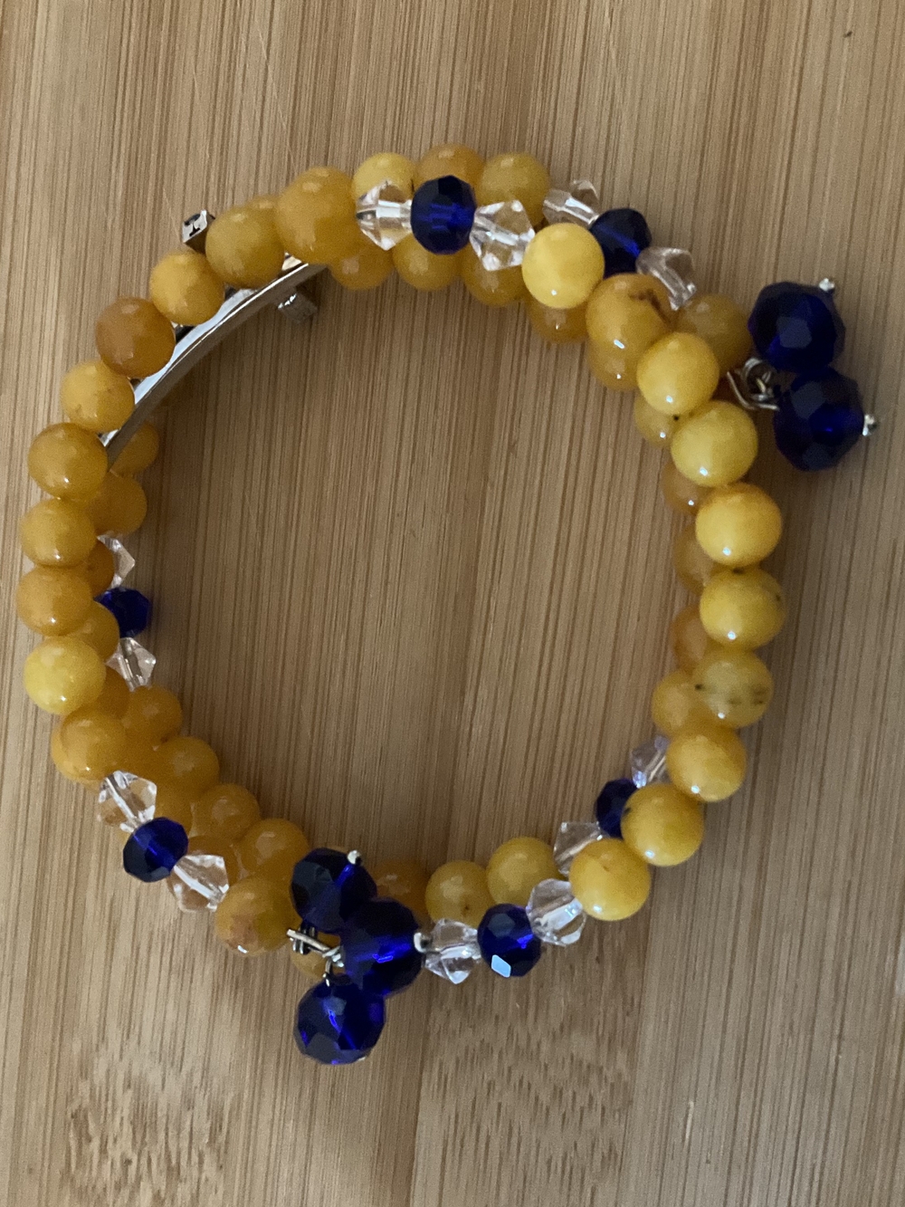Hand Crafted Yellow and Blue Beaded Wrap Bracelet